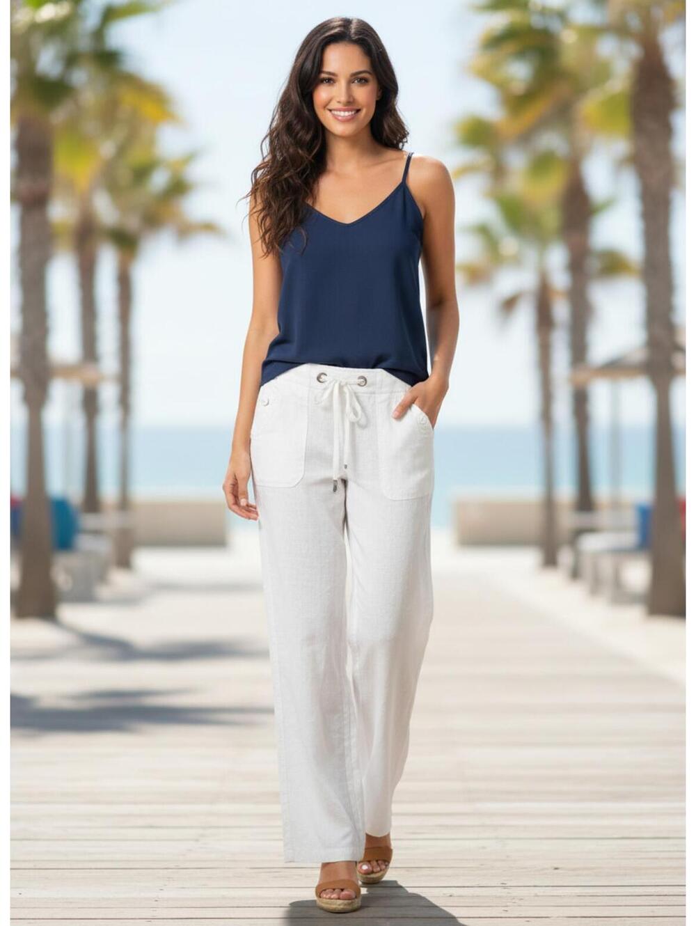 Sanctuary Surplus White Linen Blend Drawstring Wide Leg 28